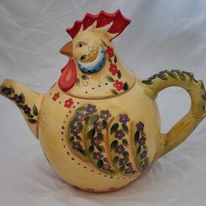 Tabletops Fontana handpainted chicken rooster large teapot Dario Farrucci